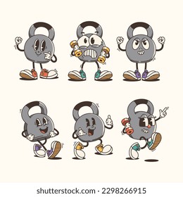 Set of Traditional Cartoon kettlebell mascot Illustration with Varied Poses and Expressions