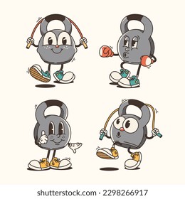 Set of Traditional Cartoon kettlebell mascot Illustration with Varied Poses and Expressions