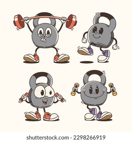 Set of Traditional Cartoon kettlebell mascot Illustration with Varied Poses and Expressions