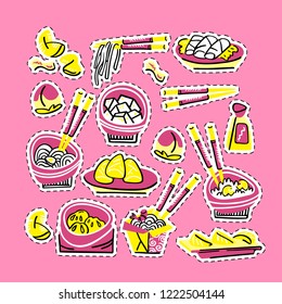Set of traditional chinese food. Hand drawn modern illustration