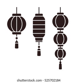 Set of traditional Chinese New Year lantern icons, round and cylinder shape.