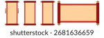 Set of traditional chinese scrolls in red and gold, ideal for cultural design and decor themes.