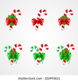 Set of traditional Christmas candy cane decoration. Vector illustration. EPS 10