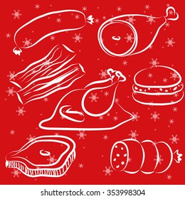 Set of traditional christmas food doodle style.