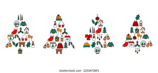 Set of traditional Christmas icon for web and mobile app banners social media New Year Christmas celebrating decorations flat vector illustration