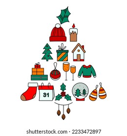 Set of traditional Christmas icon for web and mobile app banners social media New Year Christmas celebrating decorations flat vector illustration