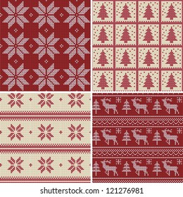 Set of traditional christmas knitted Scandinavian seamless patterns