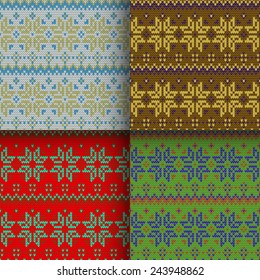 set of traditional christmas knitted Scandinavian seamless patterns