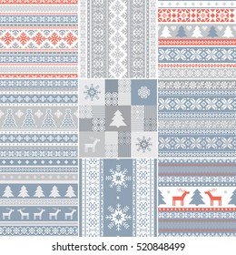 Set of traditional Christmas patterns in scandinavian style