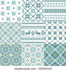 Set of traditional Christmas patterns in scandinavian style