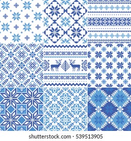 Set of traditional Christmas patterns in scandinavian style