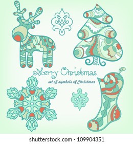 A set of traditional Christmas symbols