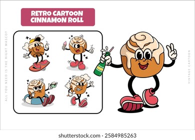 Set of Traditional Cinnamon Rolls Cartoon Illustration with Varied Poses and Expressions