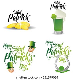 a set of traditional elements with text for patrick's day