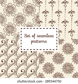 Set of traditional ethnic patterns in Indian style. Branches, flowers and elements for textile, background or wrapping paper.