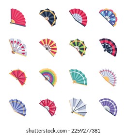 Set of Traditional Fans Flat Vectors 

