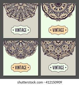 Set of traditional flyer pages ornament illustration concept. Vintage art traditional, Islam, arabic, indian, ottoman motifs, elements. Vector decorative retro greeting card or invitation design.