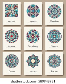 Set of traditional flyer pages ornament set illustration concept. Vintage art traditional, Islam, arabic, indian, ottoman motifs, elements. Vector decorative retro greeting card or invitation design