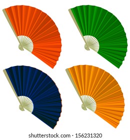 Set traditional Folding Fans. Vector illustration.