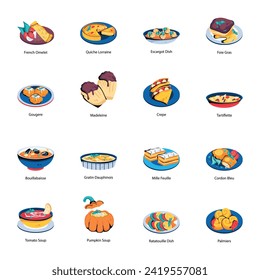 Set of Traditional Food Flat Icons 

