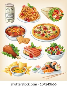 Set of traditional food icons.