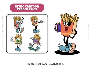 Set of Traditional French Fries Cartoon Illustration with Varied Poses and Expressions