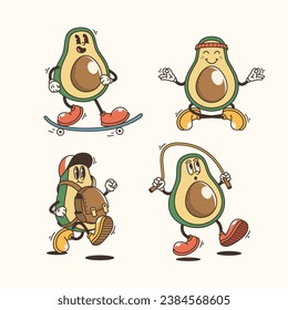 Set of Traditional Funny Avocado Cartoon Illustration with Varied Poses and Expressions
