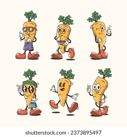 Set of Traditional Funny Carrot Cartoon Illustration with Varied Poses and Expressions