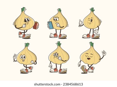 Set of Traditional Garlic Cartoon Illustration with Varied Poses and Expressions