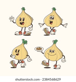 Set of Traditional Garlic Cartoon Illustration with Varied Poses and Expressions