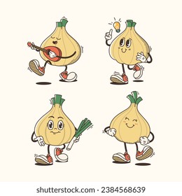 Set of Traditional Garlic Cartoon Illustration with Varied Poses and Expressions