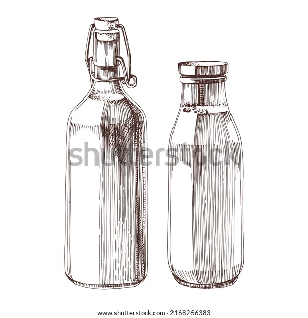 Set Traditional Glass Milk Bottles Stock Vector Royalty Free 2168266383 Shutterstock 9227