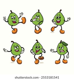 Set of Traditional Guava Cartoon Illustration with Varied Poses and Expressions