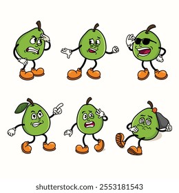 Set of Traditional Guava Cartoon Illustration with Varied Poses and Expressions