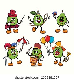 Set of Traditional Guava Cartoon Illustration with Varied Poses and Expressions