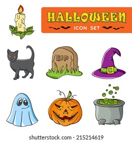 Set of Traditional Halloween Icons. Vector Illustration.