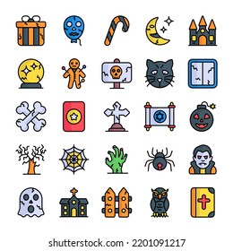Set of traditional Halloween symbols and horror vintage attributes for all saints day.
