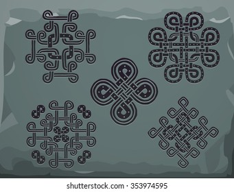 Set of traditional hand drawn ornament. Stone gray background. vector illustration