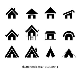 Set of traditional home icon in minimal silhouette style, vector illustration