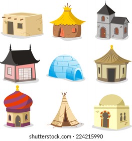 Set of traditional houses vector illustration. 