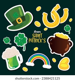 Set of traditional icons Happy saint patrick day poster Vector illustration