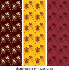 Set of traditional Japanese dandelion kimono pattern vertical banners