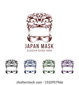 set of Traditional Japanese demon mask devil design logo template. 