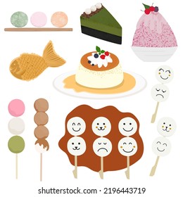 Set of traditional Japanese desserts vector.