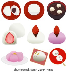 Set of traditional Japanese desserts vector.