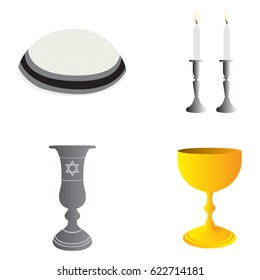 Set of traditional jewish related objects, Vector illustration