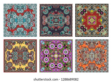 set of traditional kalamkari ornamental floral paisley design. Ornament background. You can use this pattern in the design of carpet, shawl, pillow, cushion, vector illustration collection