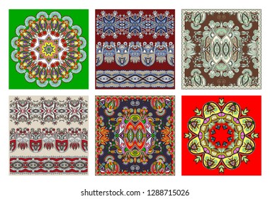 set of traditional kalamkari ornamental floral paisley design. Ornament background. You can use this pattern in the design of carpet, shawl, pillow, cushion, vector illustration collection