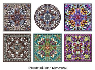 set of traditional kalamkari ornamental floral paisley design. Ornament background. You can use this pattern in the design of carpet, shawl, pillow, cushion, vector illustration collection