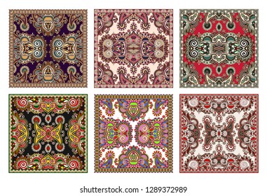 set of traditional kalamkari ornamental floral paisley design. Ornament background. You can use this pattern in the design of carpet, shawl, pillow, cushion, vector illustration collection